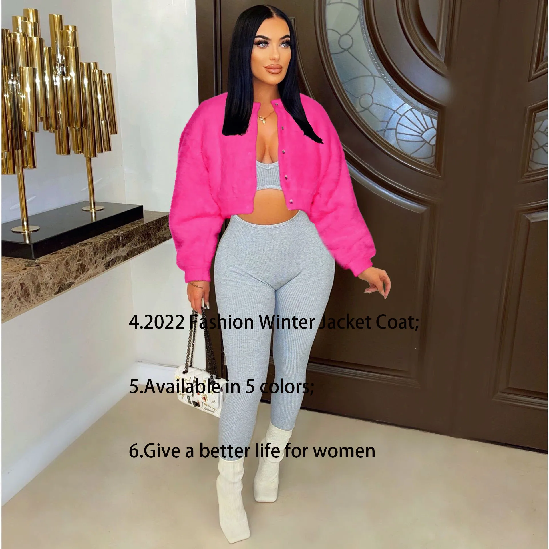 DEARIRIS Women Faux Fur Bomber Jacket Coat Long Sleeve Round Collar Faux Shearling Shaggy Oversized Shacket Jacket