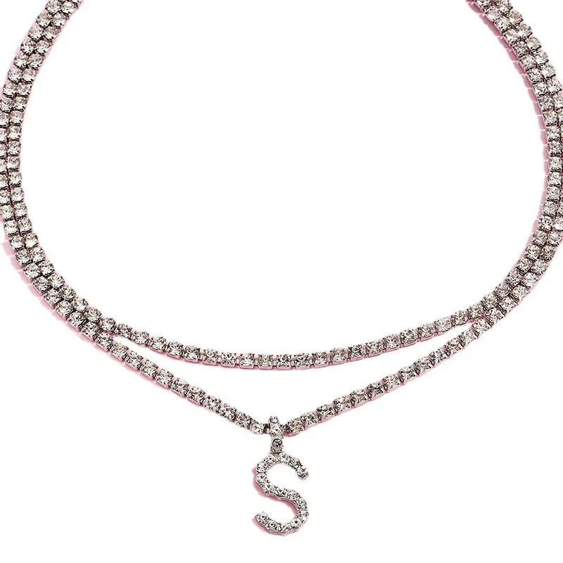 

Двухслойное ожерелье с подвеской в виде буквы S со стразами, 1 классический дизайн, цепочка до ключиц в ночном стиле для женщин
