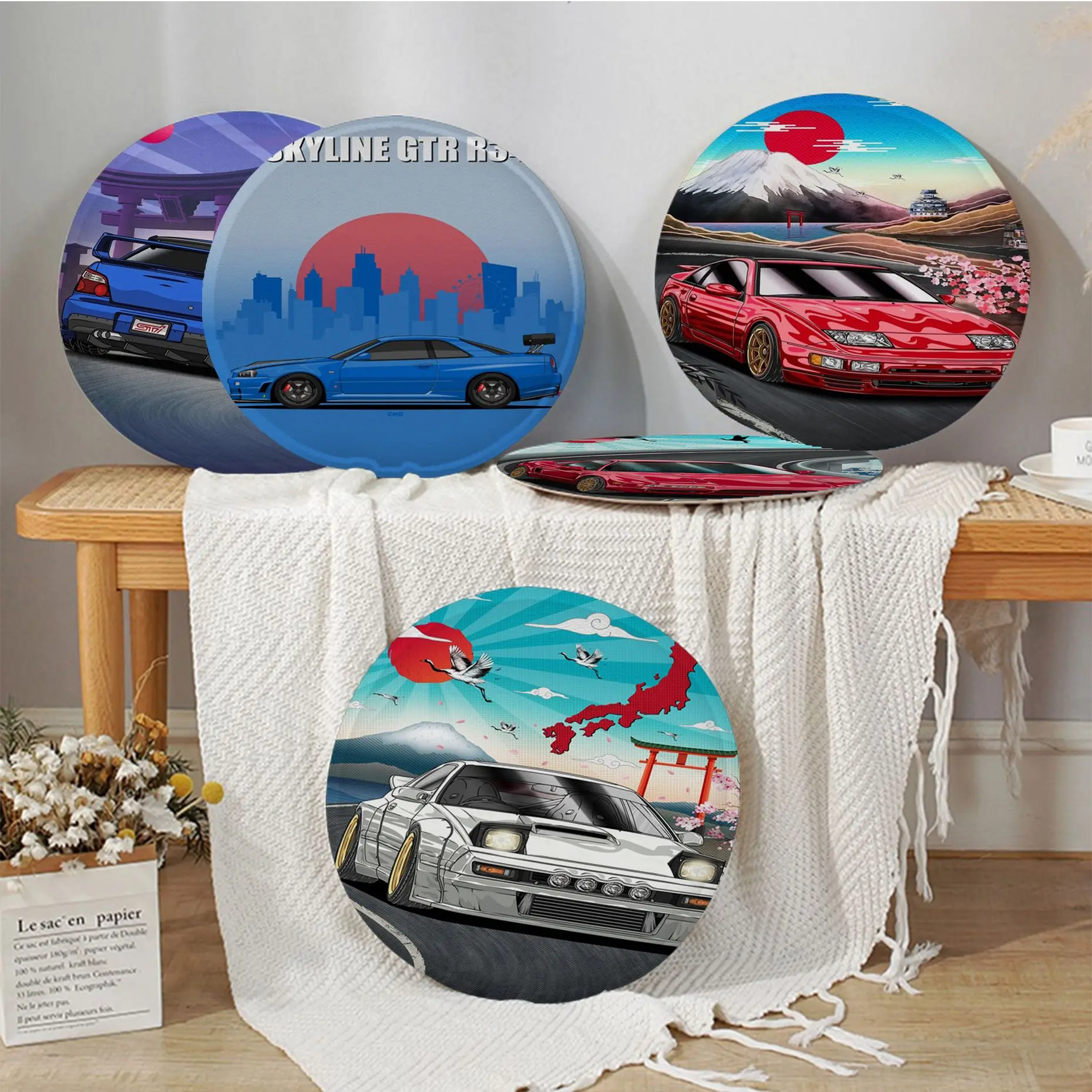 

Street Car Racing 80S Synthwave Neon Frame Art Seat Cushion Office Dining Stool Pad Sponge Sofa Mat Non-Slip Stool Seat Mat