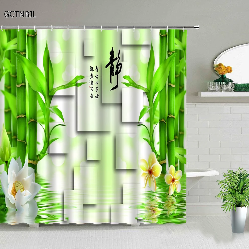 

Дзен бамбуковая душевая занавеска китайская Современная эстетика искусство Лотос цветок кои домашнее украшение Настенная ткань для ванной комнаты экран для ванной комнаты