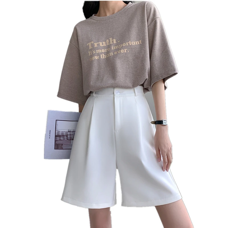 

High Waist Knee Length Suit Pants Women 2022 Summer Streetwear Casual Drapey Shorts