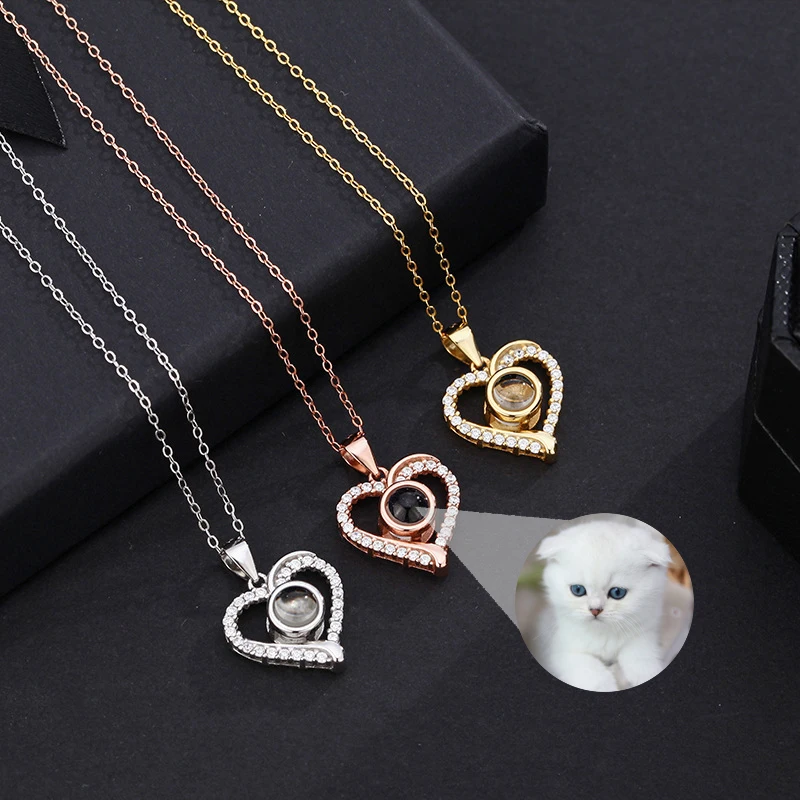 925 Sterling Silver Necklace for Women Shiny Zircon Heart Shaped Photos Projection Pendant Christmas Day Gift Custom Jewelry