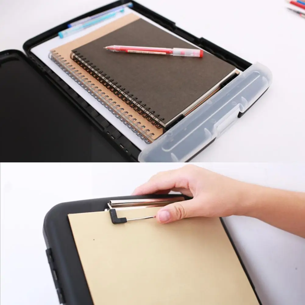 

1pcs Board Folder File Box Outdoor Waterproof Paper File Box A4 Clip Board Copy Multi-function Box Plastic Desktop File Sto H8f6