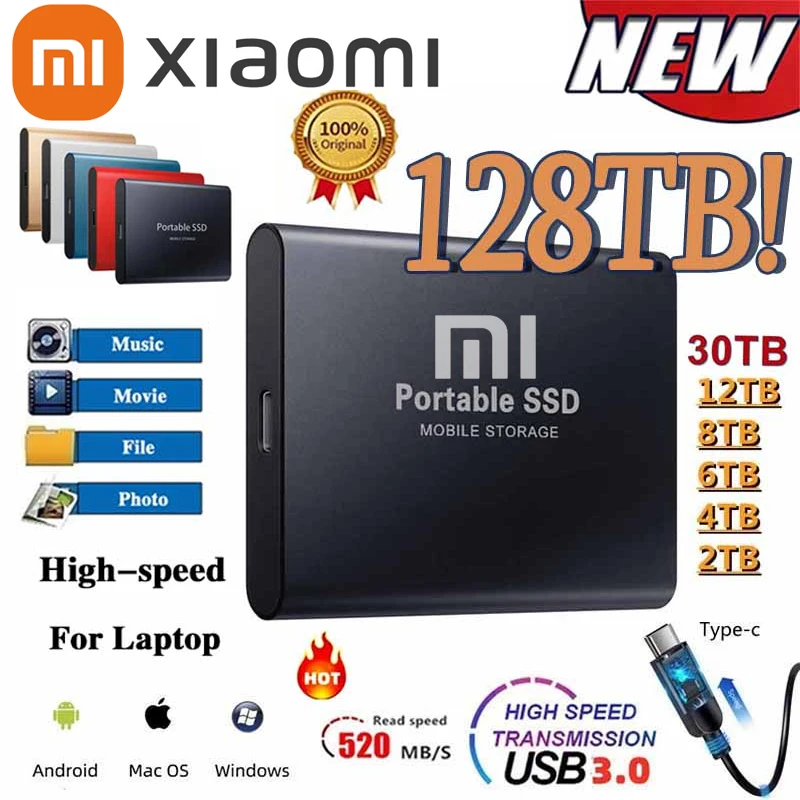 

Xiaomi Original SSD Hard Disk 1TB 2TB SSD 500GB 128TB Hard Drive Drive Hard Disk Portable Electronics for Laptops/Computer/PC