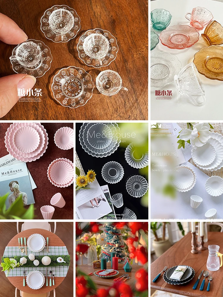 

Doll House Coffee Cup and Saucer Set Transparent Simulation Cup and Saucer Miniature Storage Box Mini Kitchen Scene Accessories