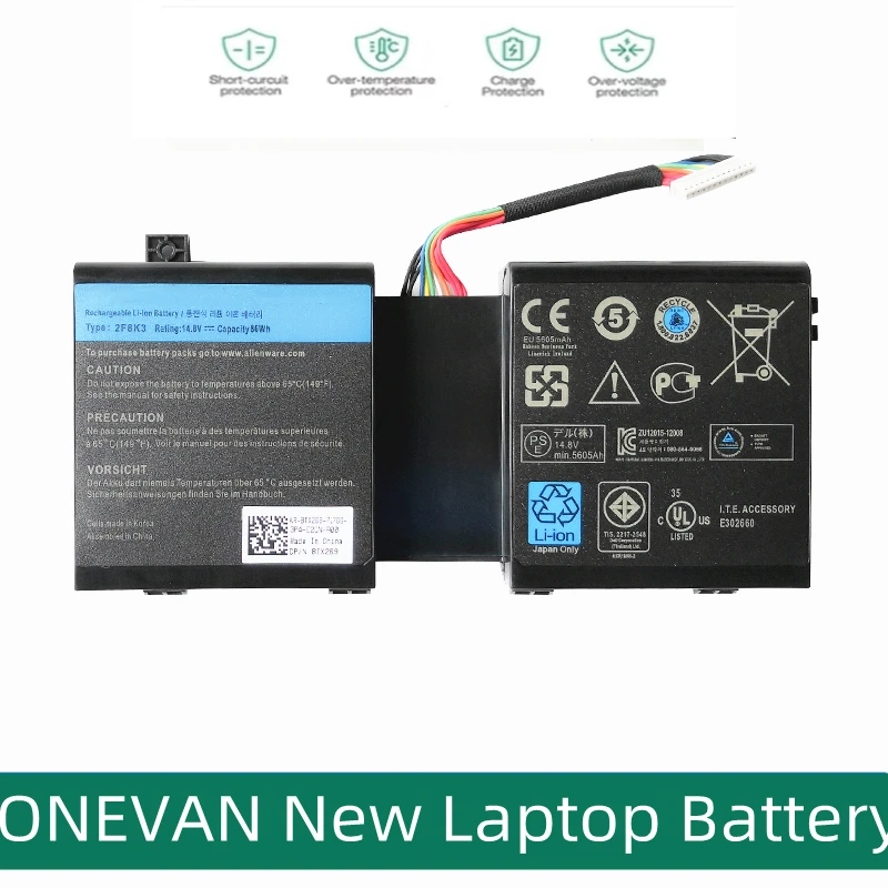 Onwan Новый 2F8K3 Аккумулятор для ноутбука DELL 17 18 M17X R5 M18X R1 0KJ2PX KJ2PX G33TT 14 8 в 86 Вт-ч батарея