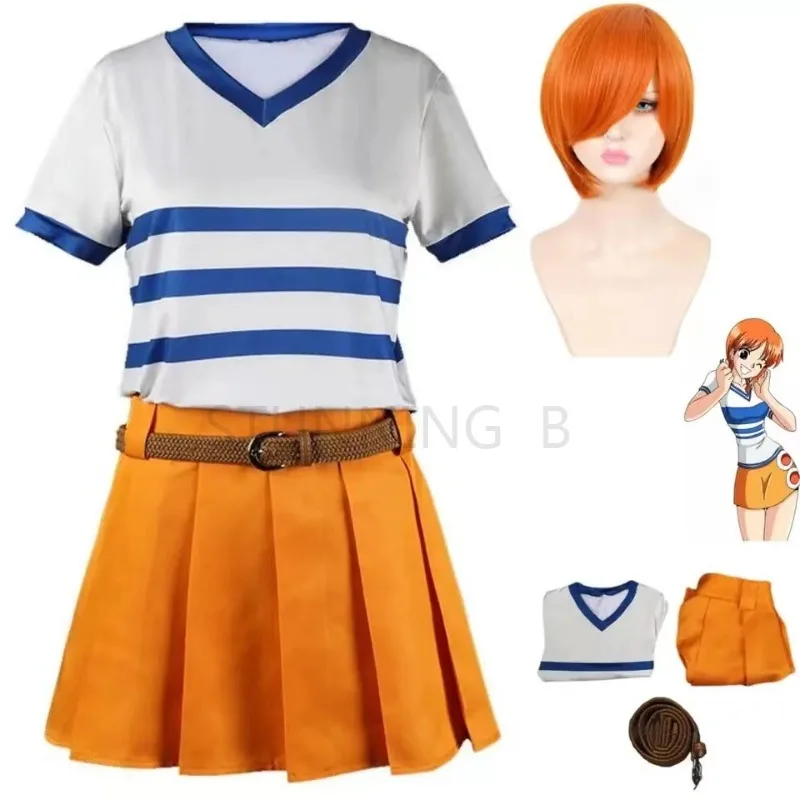 

Anime Nami Cosplay Costume Two Years Ago Wig Daily Long Sleeved T-shirt Skirt Full Set Woman Sexy Kawaii Halloween Carnival Suit