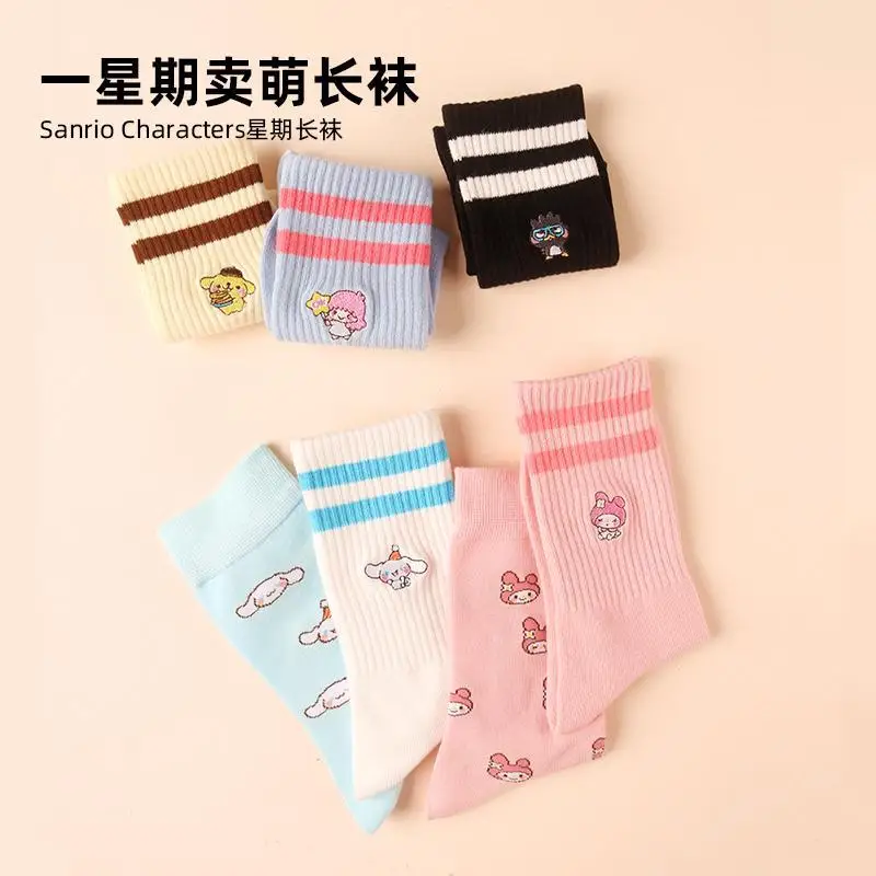 

New Fall Winter Kawaii Sanrio My Melody Cinnamoroll Pompom Purin Cotton Soft Socks Anime Cute Children's Socks Christmas Gifts