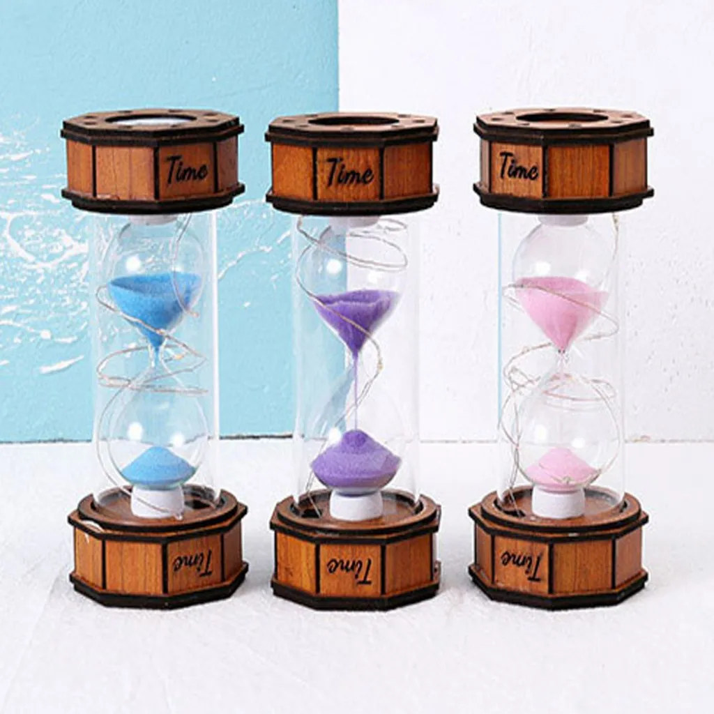 

Lighted Decorative Glass Wooden Sand Clock (blue) Ergonomic Design Practical Products