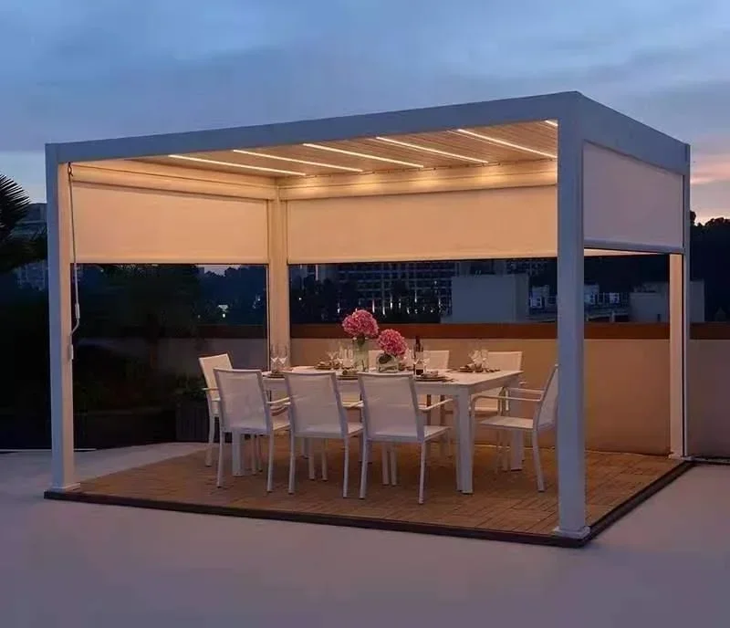 na zewnątrz wodoodporna żaluzja chowana regulowana dachowa altanki ogrodowe bioklimatyczna pergola baldachim aluminiowa zewnętrzna