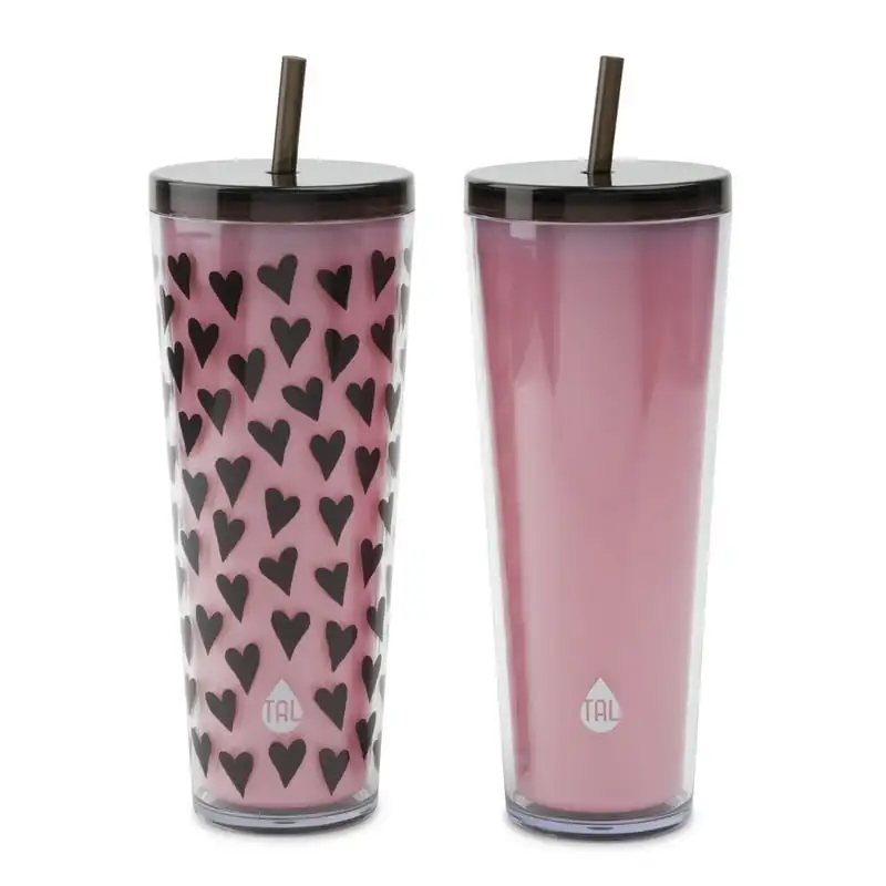 

Walled Color Changing Tumblers 2 Pack, 24 fl oz, Black Hearts Water bottles Fathers day gifts Kawaii Tumbler with straw Cups Sai