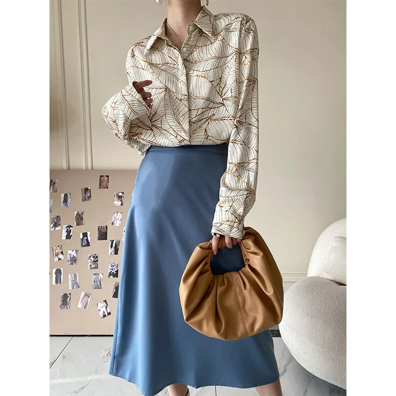 

Summer Fashion Blue Color High Waist Women Long Skirts Spring Summer Lady Formal Office Daily Skirts Clothes