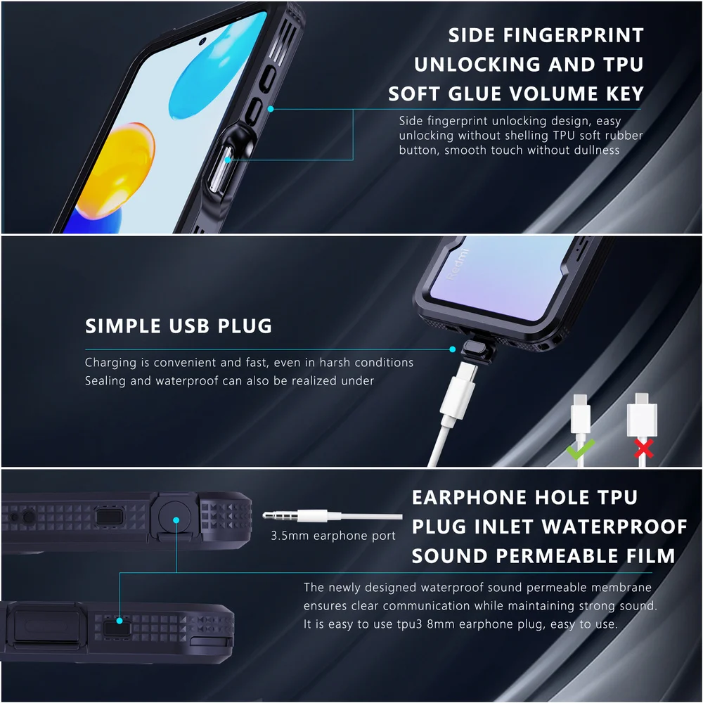 HUIKAI IP68 Shellbox Waterproof Case For Xiaomi Redmi Note 11 11S Pro Metal Aluminum Swimming Phone Luxury Cover Funda