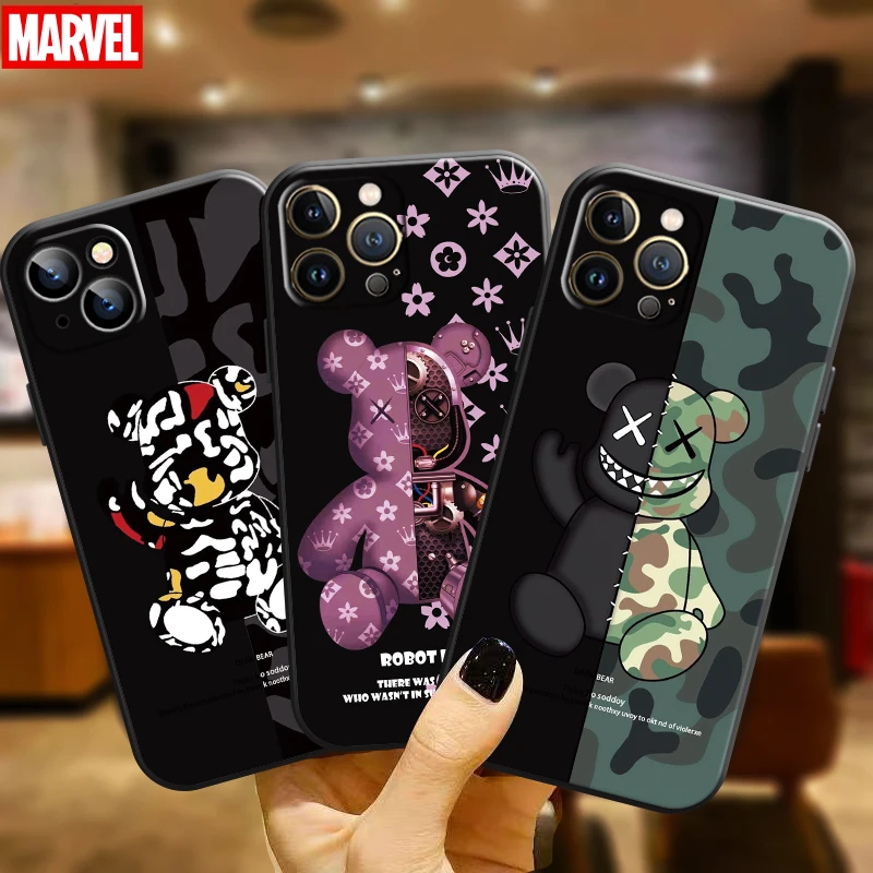 

Luxury Fashion Bear For Apple iPhone 11 12 13 Pro Max 12 13 Mini X XR XS Max SE 6 6S 7 8 Plus Phone Case Black Coque Soft