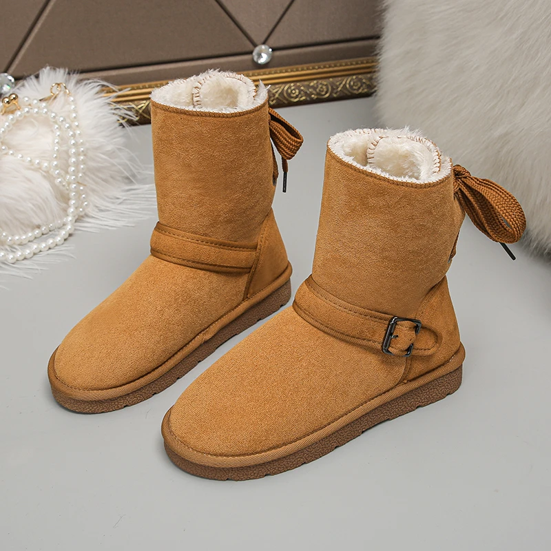 Новинка зимние ботинки на плоской подошве женские модные замшевые Нескользящие