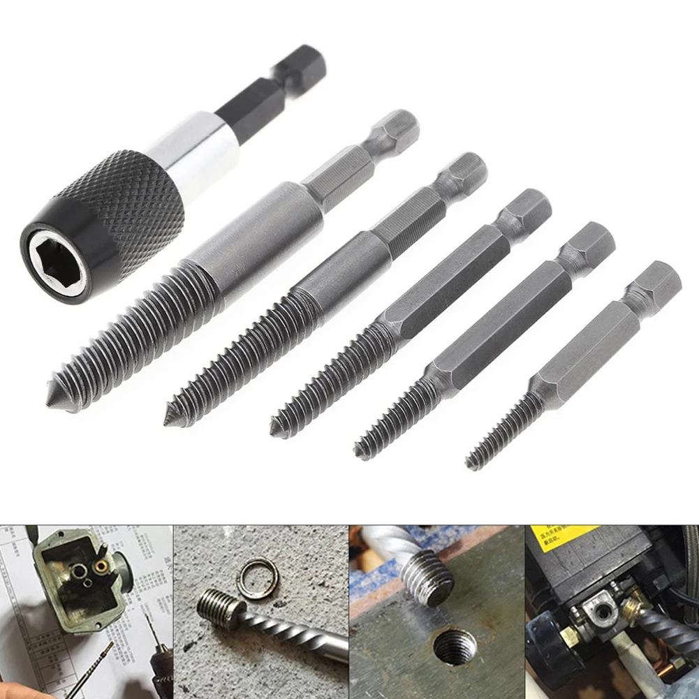 6 Pcs Screw Extractor Extension Holder W/Hex Shank Damaged Bolt Removal Drill Bit Guide Easy Out For Electrical Screwdriver Part