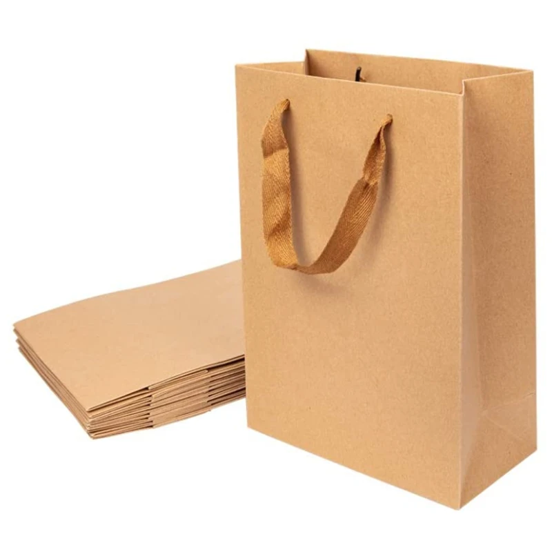 

5pcs Kraft Paper Bags, Candy Gift Bag Recyclable Paper Bags with Handles for Birthday Wedding Tea Party and Party Celebrations