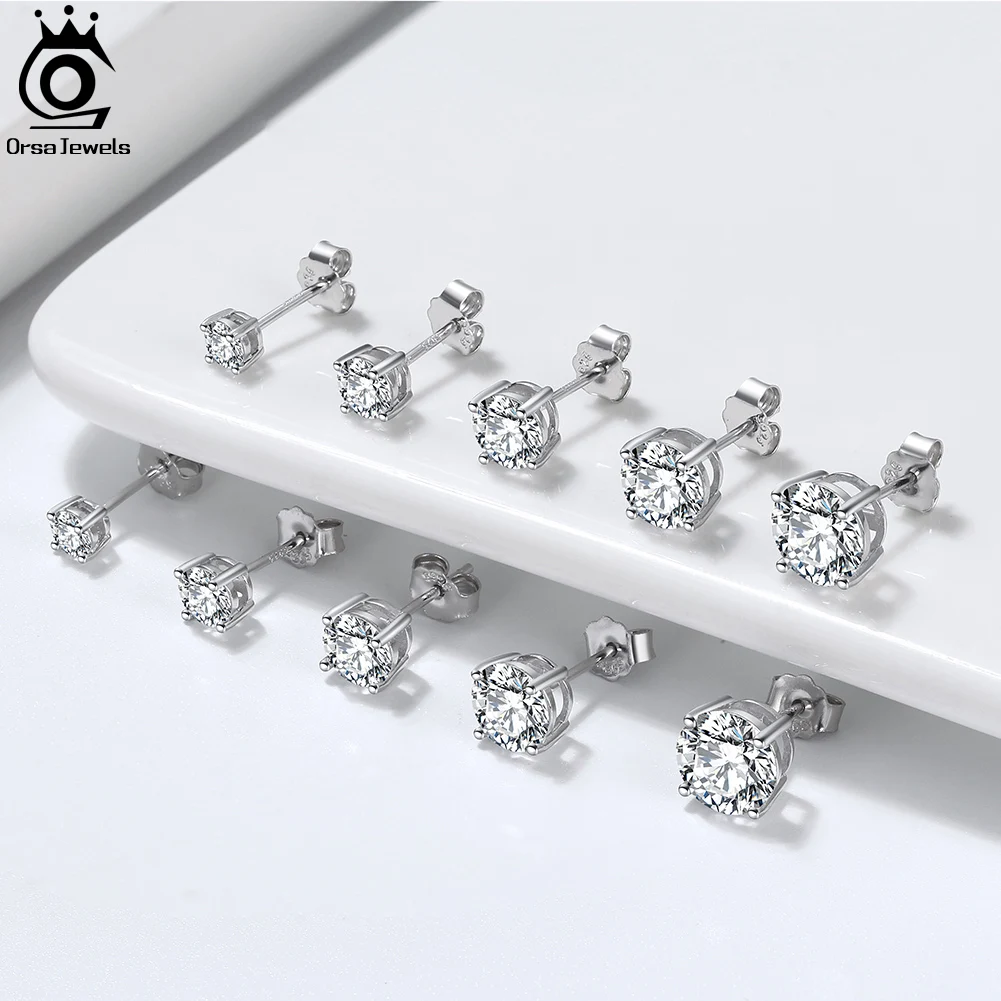 Фото ORSA JEWELS родий 2/3/4/5/6/7/8 мм из настоящего стерлингового серебра 925 пробы, мини-круглые серьги-гвоздики с цирконом, серьги-гвоздики с кристаллами для пирсинга ушей APE33 №4