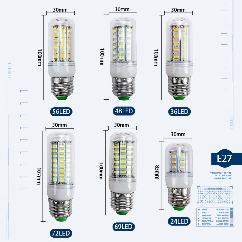 Лампа светодиодная 6 шт./лот E27 E14 220 В 5730SMD 24 36 48 56 69 72 светодиода
