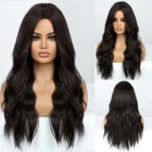 Парики с длинными волнистыми волосами темный черный синтетический парик натуральные средней части термостойкие парики для чернокожих женщин ежедневный Косплей Faker Hair