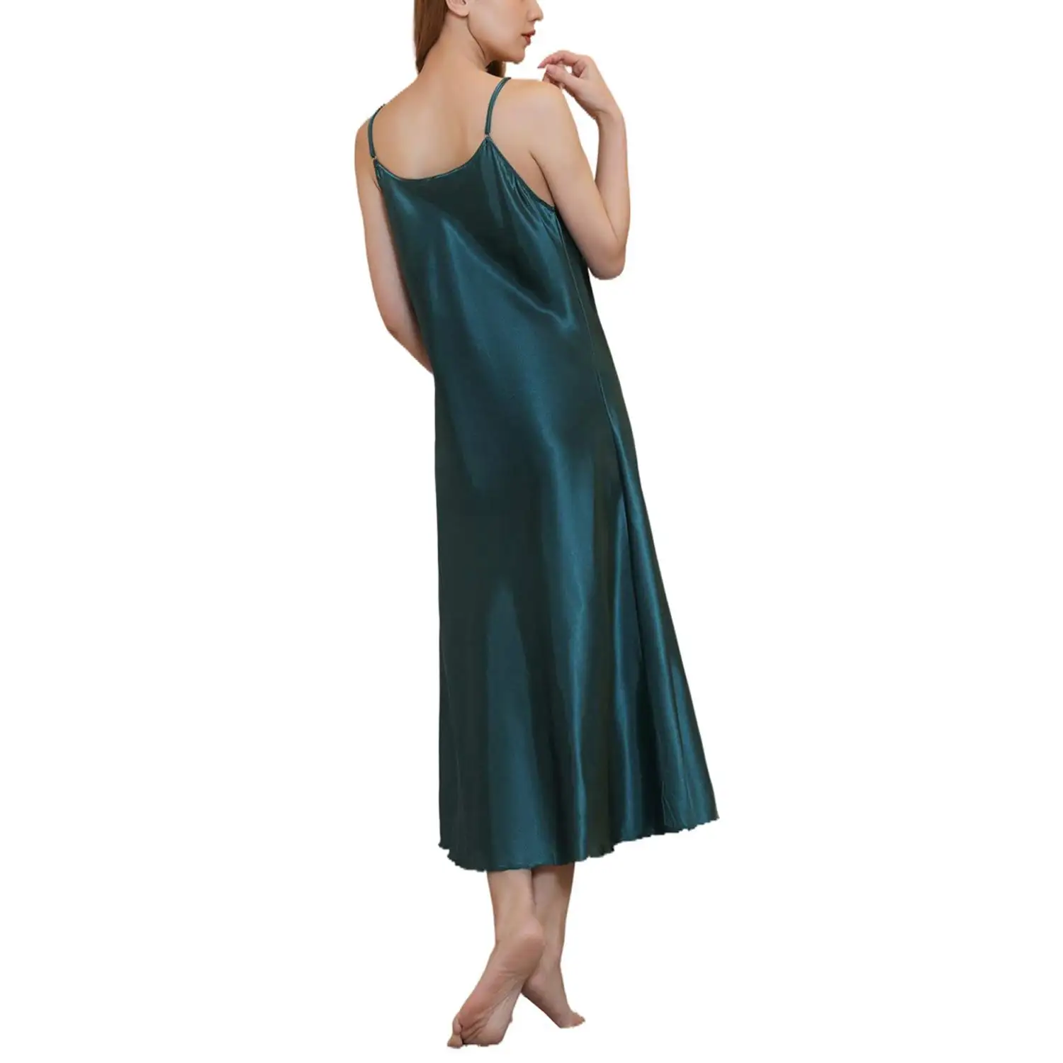 Women's Satin Nightgown Long Slip Sleep Dress Silk V Neck Sleepwear Solid Color Nightwear