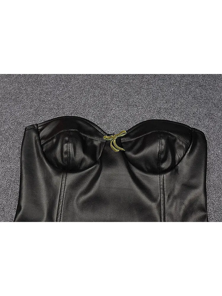 Женское платье без бретелек рукавов с бантом |