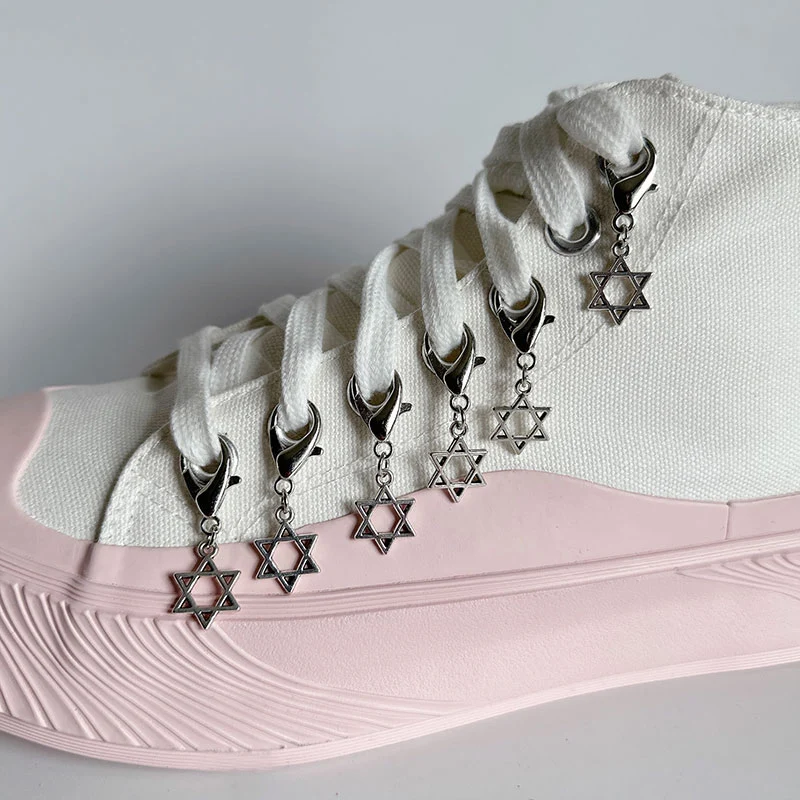 Metal Hollow Heart Charms Shoe Buckles Magen David Star Pendant For Shoes Gothic Punk Couple Jewelry Accessories Wholesale Gifts