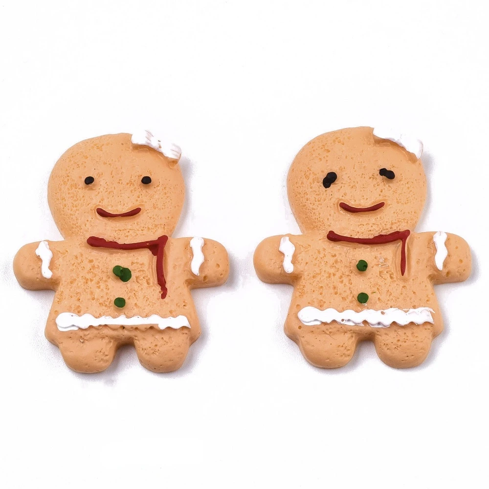 

10PC Resin Cabochons for Christmas Imitation Food Biscuits Gingerbread Man Sandy Brown 30~31x26x4.5mm