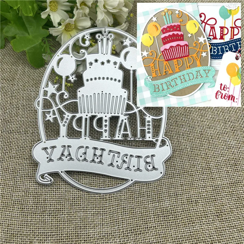 happy Birthday cake Metal cutting dies mold Round hole label tag Scrapbook paper craft knife mould blade punch stencils |
