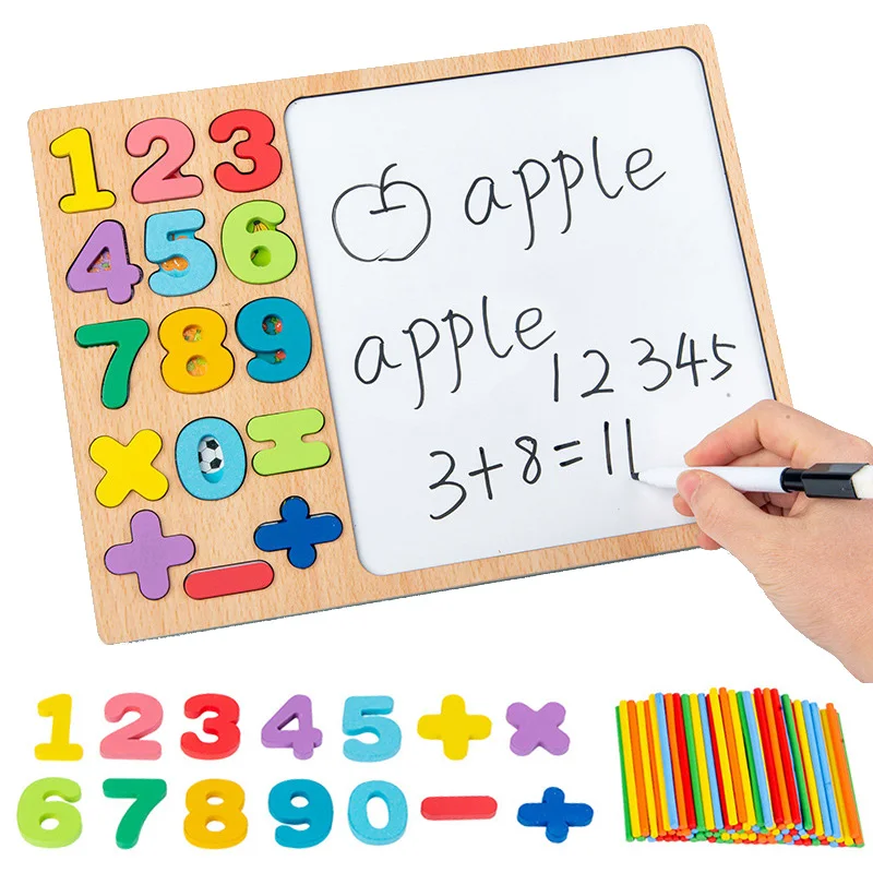 

Montessori Math Toy for Children Wooden Blackboard Writing Drawing Pad Educational Toy Mathematics Counting Stick Math Game Gift