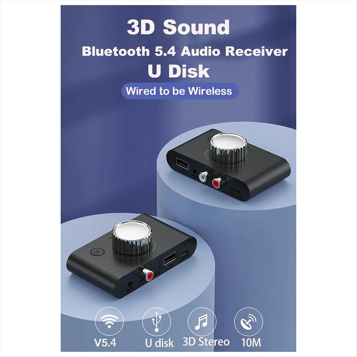 Фото DTC5 3D Стерео Bluetooth 5.4 Приемник с поддержкой оптического и коаксиального выхода, воспроизведение через USB, аудиоприемник №3