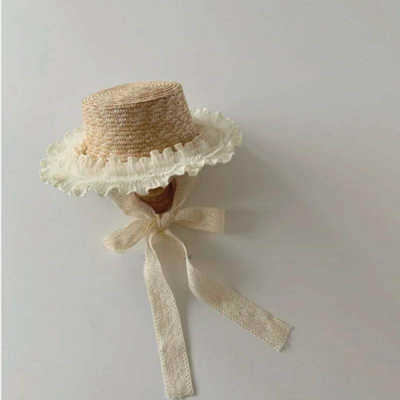

5043B Children Hat 2023 Spring and Summer Korean Fashion Children's Straw Hats Sun Hats Sweet Girls Lace Hepburn Wind Visor
