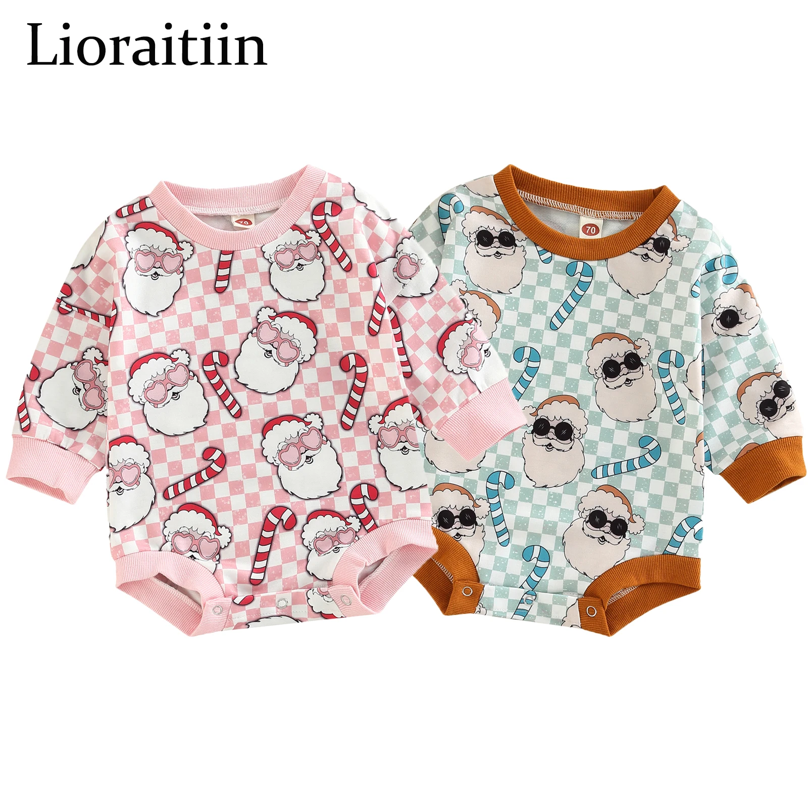 

2022-09-02 Lioraitiin 0-24M Newborn Infant Baby Girl Christmas Bodysuit Long Sleeve Santa Claus Printed 2Colors Jumpsuit