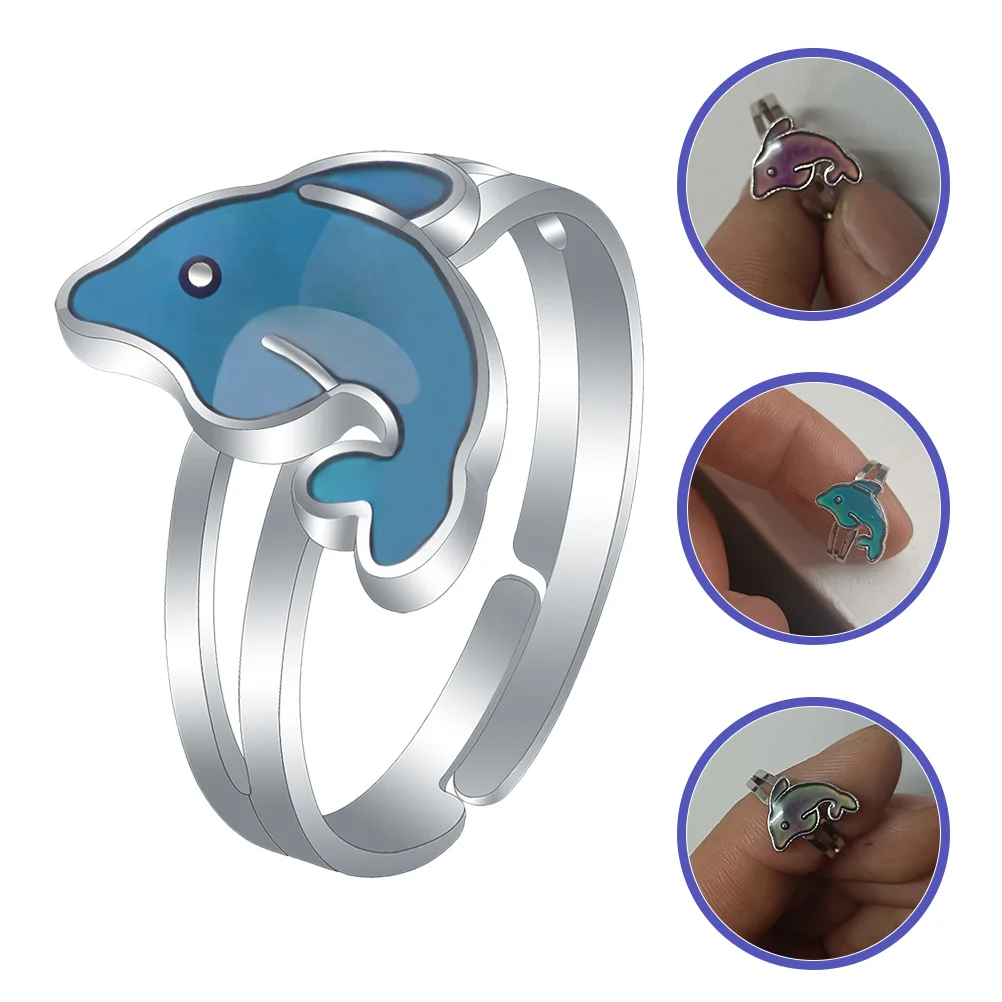 

Dolphin Ring Couple Cute Ornaments Open Toe Rings Thumb Ring Sensing Temperature Open Finger Ring Zinc Alloy Emotion Ring Lovers