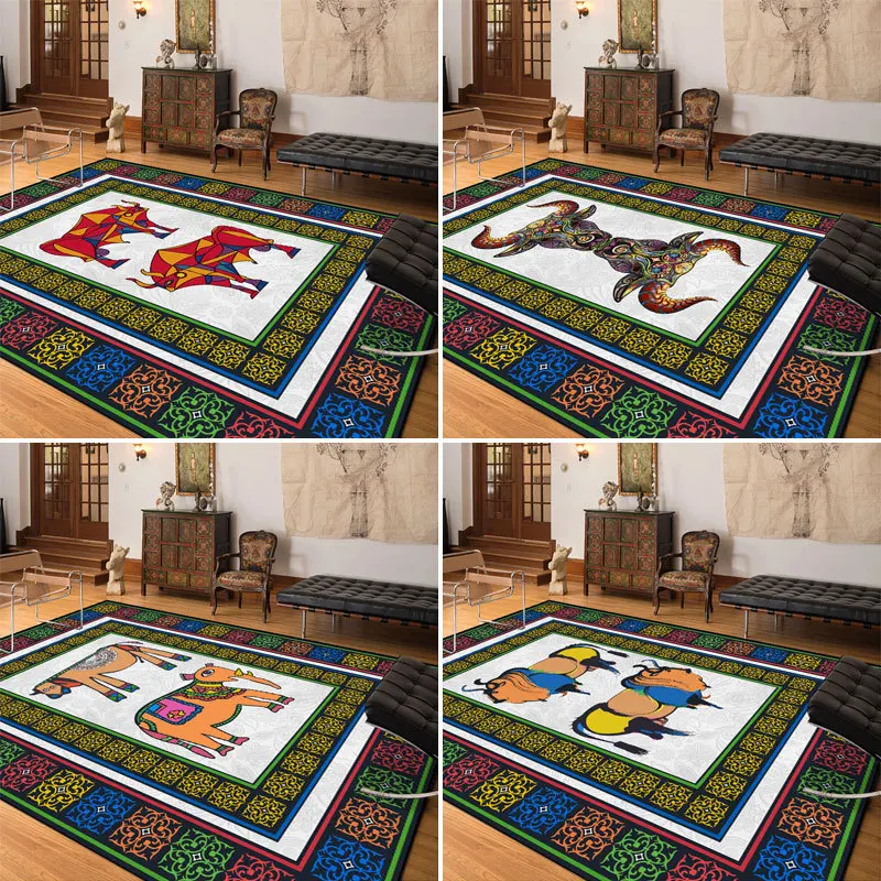 

Ethnic Style Living Room Carpet 120x160cm Large Area Non-Slip Floor Mat Bedroom Bedside Carpet Floor Mat Tatami Rugs