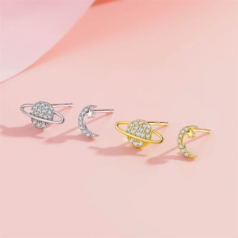 Простые серьги-гвоздики для женщин звезда луна циркониевые асимметричные