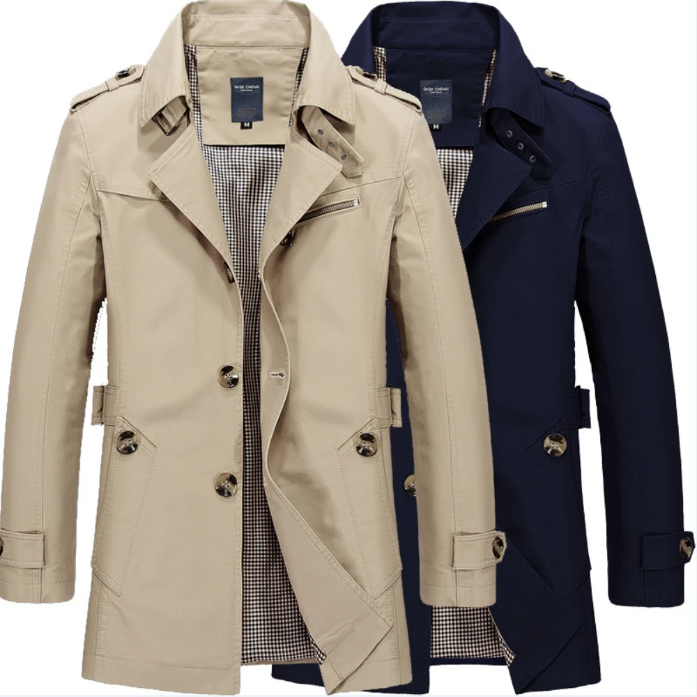 

Trench Coat Male 2023 Cotton Business European British Style Dress Slim Fit Mid Long Wind Overcoat Autumn Men Windbreaker Jacket