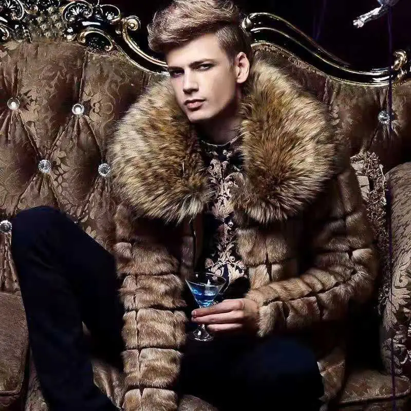 Thick Warm Coat Autumn and Winter Men's Large Fur Collar Faux Fur Coat Youth Casual Trend Mink Short Coat