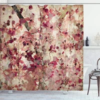 antique shower curtain grungy effect cherry blossoms on ribbed bamboo retro background floral art work cloth fabric