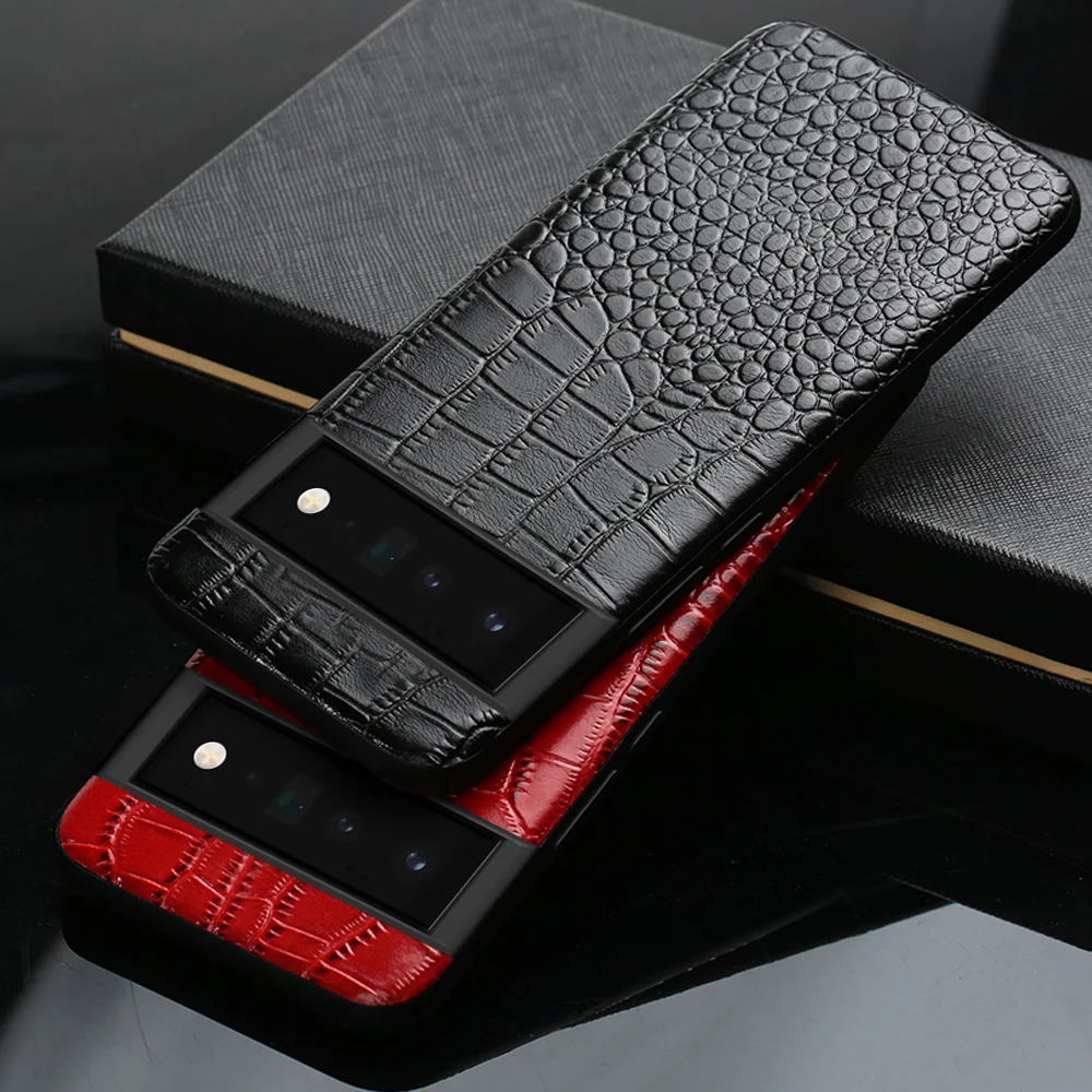 

Genuine Leather Phone Case For Google Pixel 7 Pro 6 6Pro 6A 5 5A 4 Crocodile Texture Alligator Grain Armor Shockproof back cover