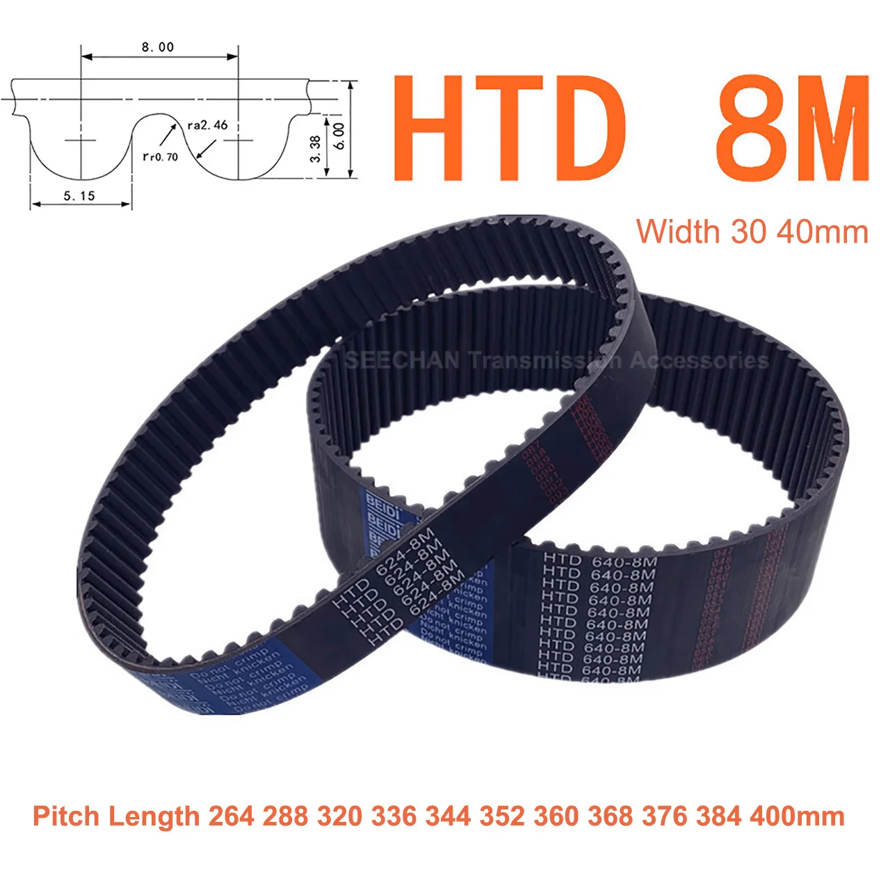 HTD 8M Rubber Closed Loop Timing Belt Width 30 40mm Synchronous Belt Perimeter 264 288 320 336 344 352 360 368 376 384 400mm