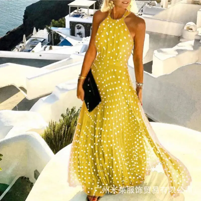 

Autumn 2022 New style Long Dress Dotted French Style Commuter Mid rise Sweet Sen Strap Dress