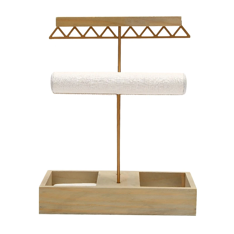 

Jewelry Organizer Tree Stand Metal And Wood T-Bar Bracelets Earrings Holder Organizer Jewelry Display