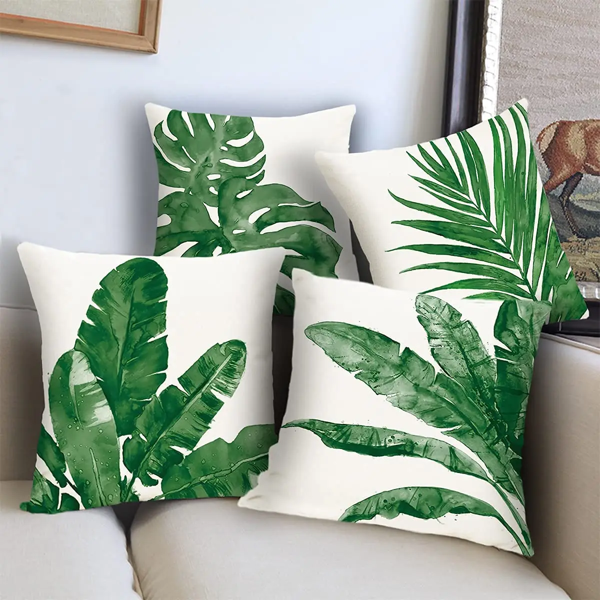 

Tropical Green Plant Palm Leaf Banana Leaf Linen Pillowcase 60*60 Sofa Cushion Cover 40*40 Home Decoration Customizable