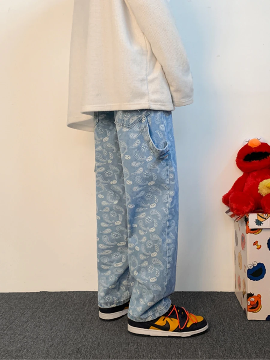 Cashew Flower Print Loose Straight Fit Jeans Men Women Y2K Baggy Pants Hip Hop Style Streetwear Hot Sale Mens Pants clothes