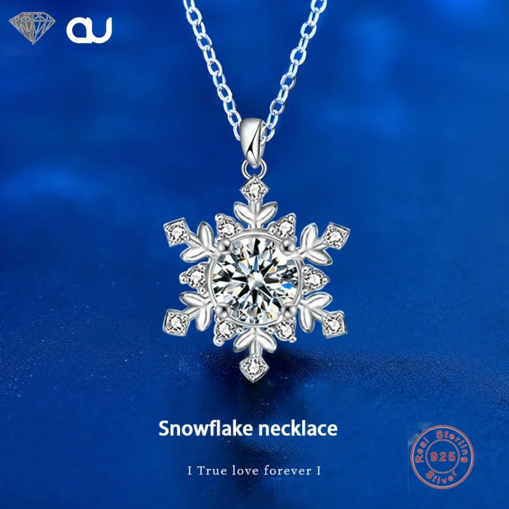 Ожерелье из серебра 925 пробы с бриллиантовой подвеской в виде снежинки