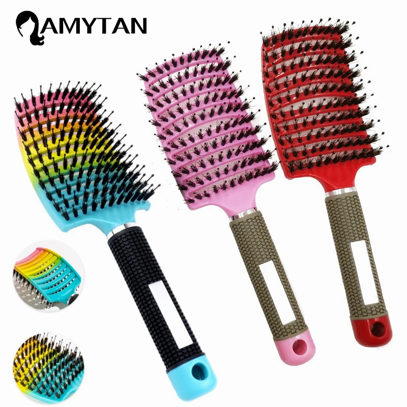 

Women Bristle & Nylon Hair Brush Curved Vented Detangling Hairbrush Scalp Massage Comb for Salon Hairdressing Styling Tools