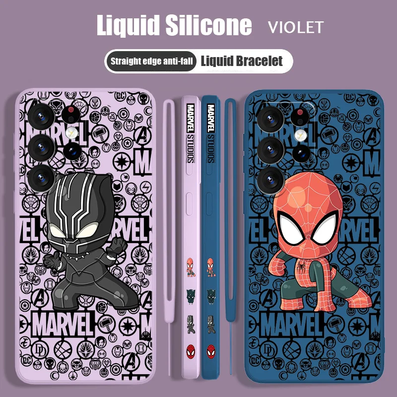 

Marvel Black Panther Phone Case For Samsung S23 S22 S21 S20 Fe S10 Note 20 10 Ultra Lite Plus Liquid Left Rope Cover
