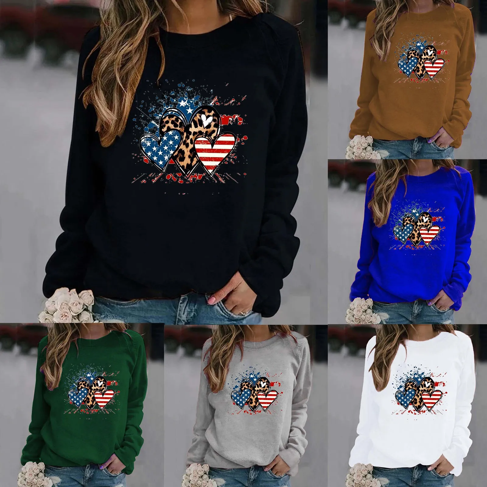 

Свитшот женский с круглым вырезом и принтом, пуловер с круглым вырезом, топ, Повседневная тренировочная рубашка с длинным рукавом, Свободна...