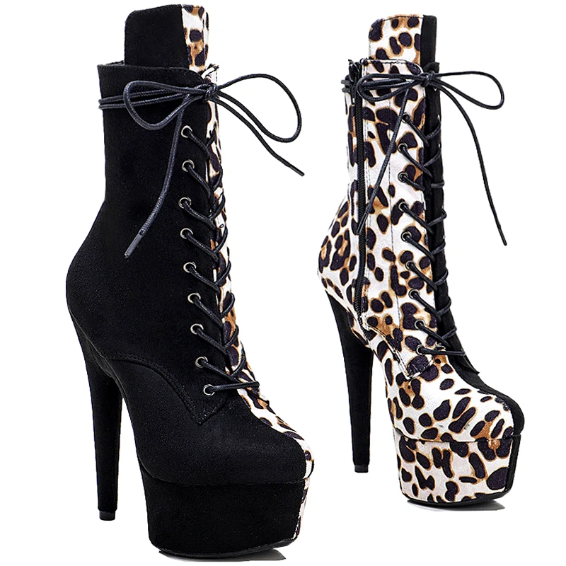 Leecabe Suede with Leopard print  Upper  15CM/6Inch Women's Platform party High Heels Shoes Pole Dance shoes